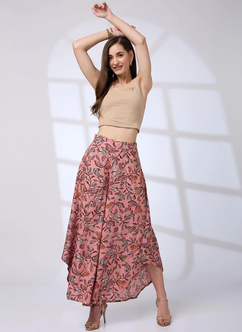 globus Globus Women Allover Floral Print Asymmetric Flared Hem Fusion Palazzos